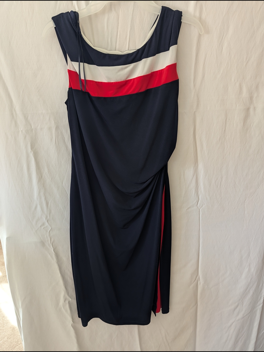 Glamour Navy, White & Red One-Shoulder Draped Dress